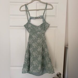 Floral Green Cut Out Mini Dress
